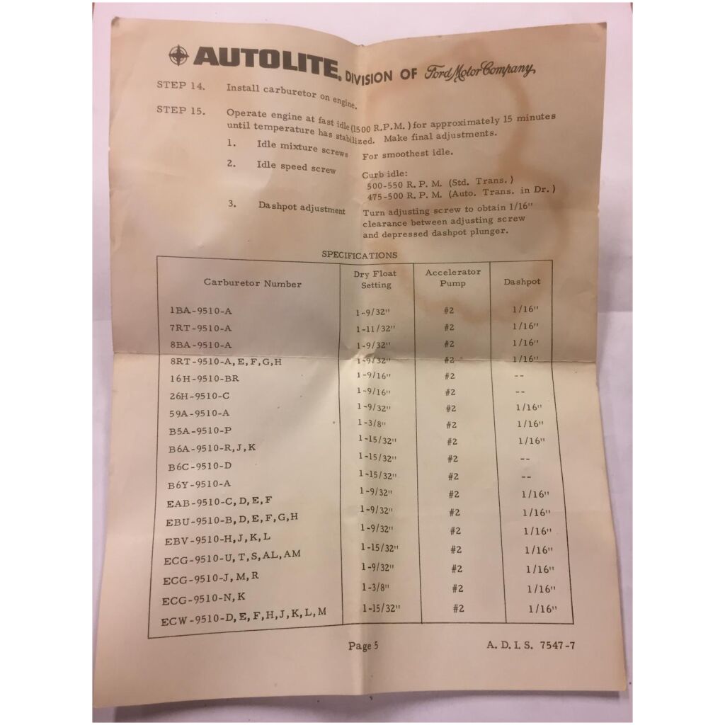 NOS REP.SATS HOLLEY AA1 , 2100 , 211 FÖRGASARE 2-P FORD CT-156 B5AZ-9A580-E