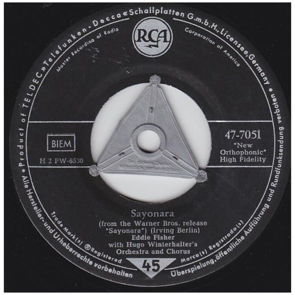Eddie Fisher With Hugo Winterhalters Orchestra And Chorus - Sayonara (7, Single)
