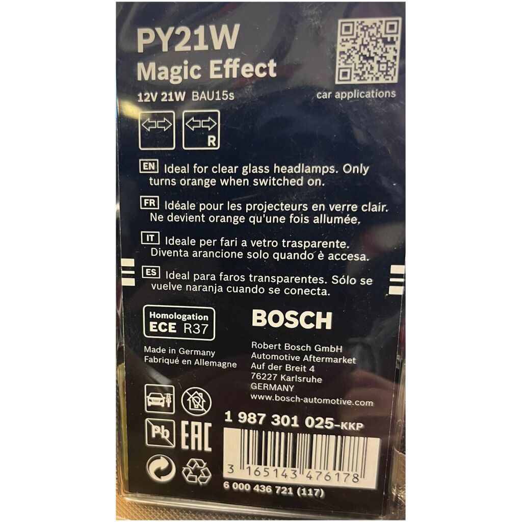 12V 21W Magic Effect Light lampa 1-par BOSCH 1 987 301 025 12V PY21W