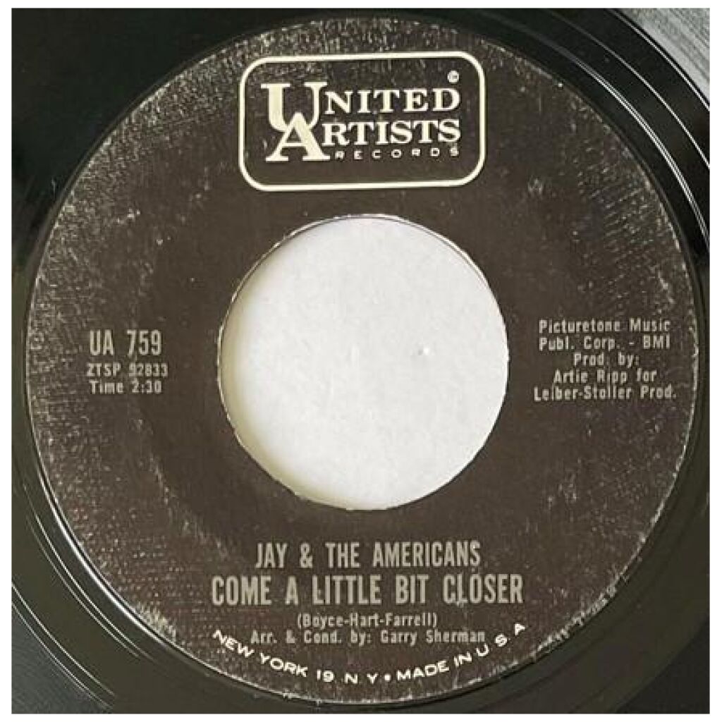 Jay & The Americans - Come A Little Bit Closer (7, Single, Styrene, Ter)