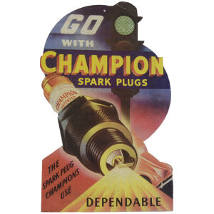 Champion Tändstift Pappskylt motiv från 40-50 talet