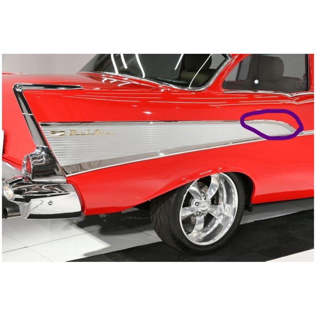 Främre del övre list bakskärm passager sida Chevrolet Bel Air 210 2dr & 4dr 1957