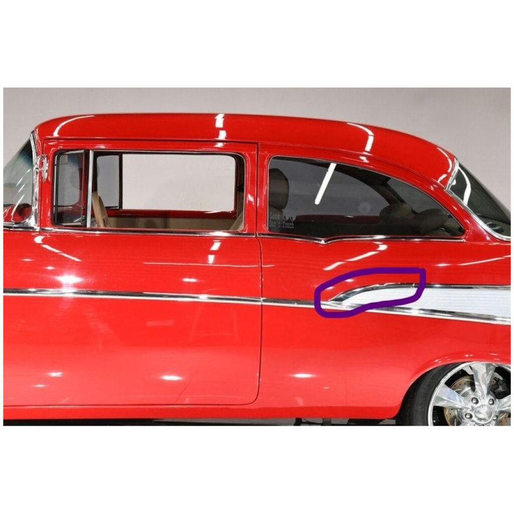 Främre del övre list bakskärm förarsida Chevrolet Bel Air 210 2dr & 4dr 1957