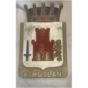 Bohuslän vapensköld landskapssköld i gjutmetall ca 26x16 cm