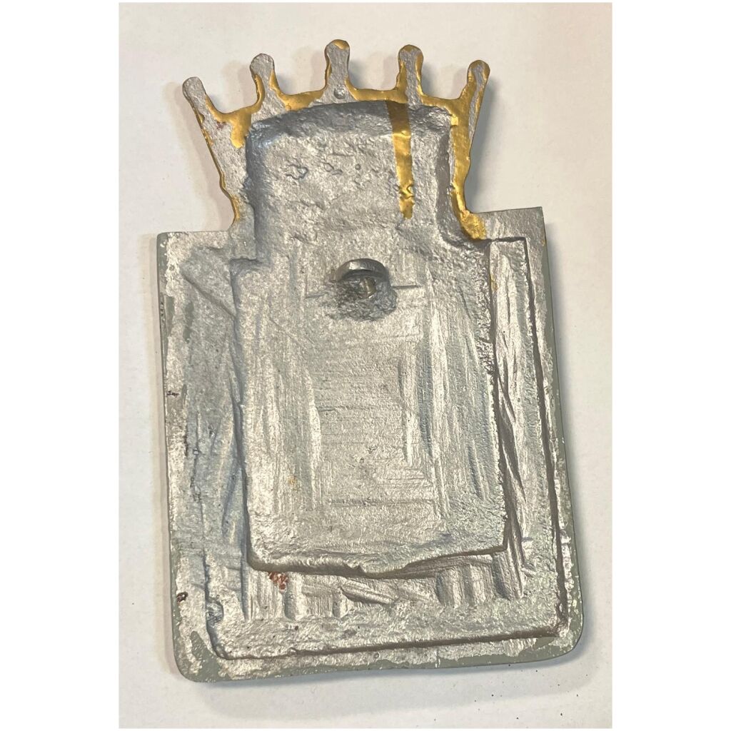 Skåne vapensköld landskap i gjutmetall , ögla bak att hänga på väggen ca 17x10cm