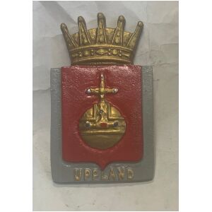 Uppland vapensköld landskapssköld i gjutmetall ca 16x10 cm