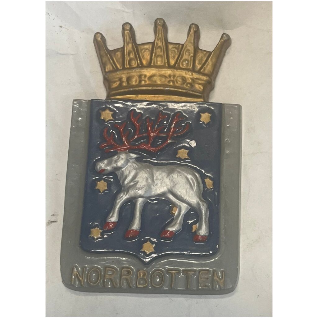 Norrbotten vapensköld landskapssköld i gjutmetall ca 16x10 cm