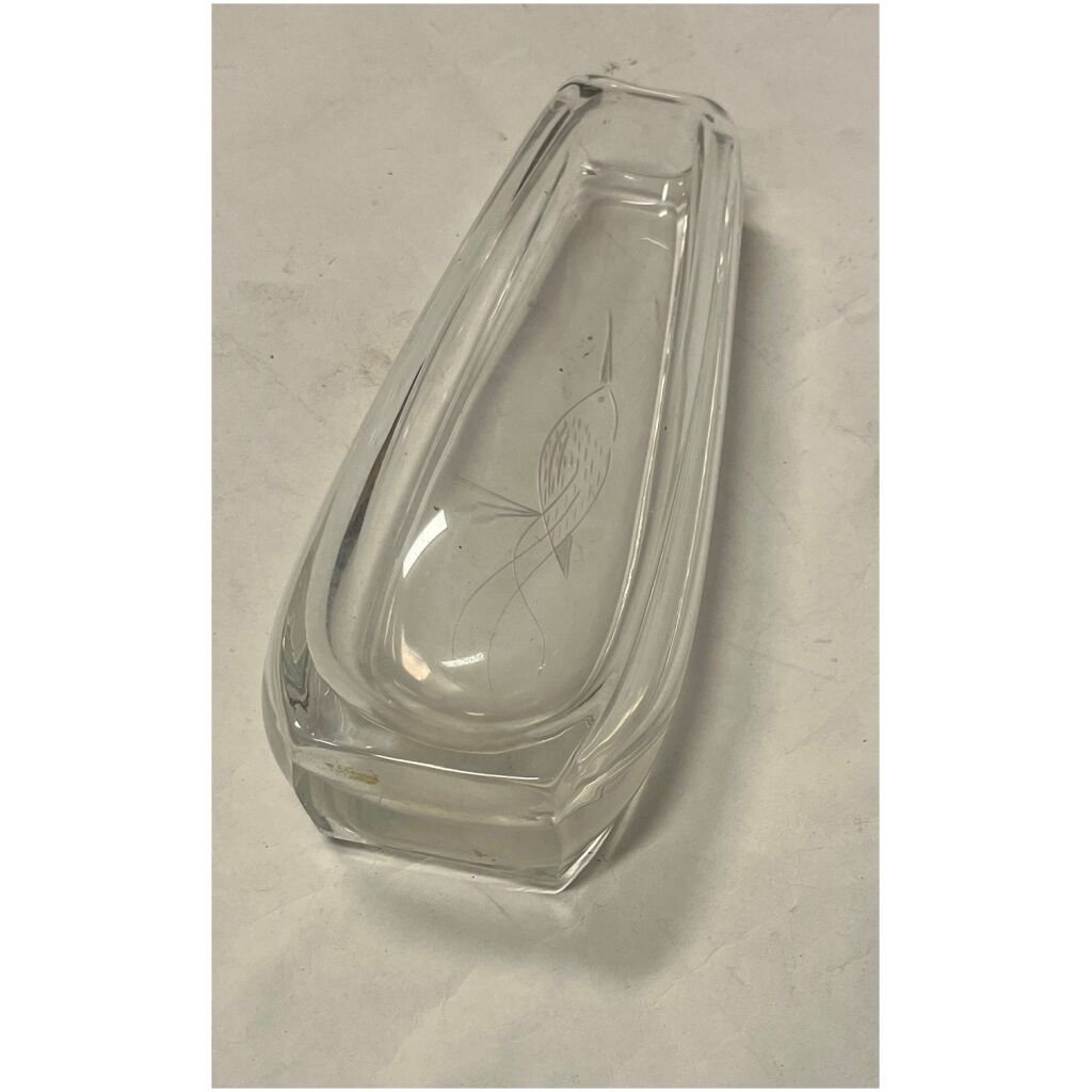 Kristallvas 25x10x5cm med ristad häger / trana