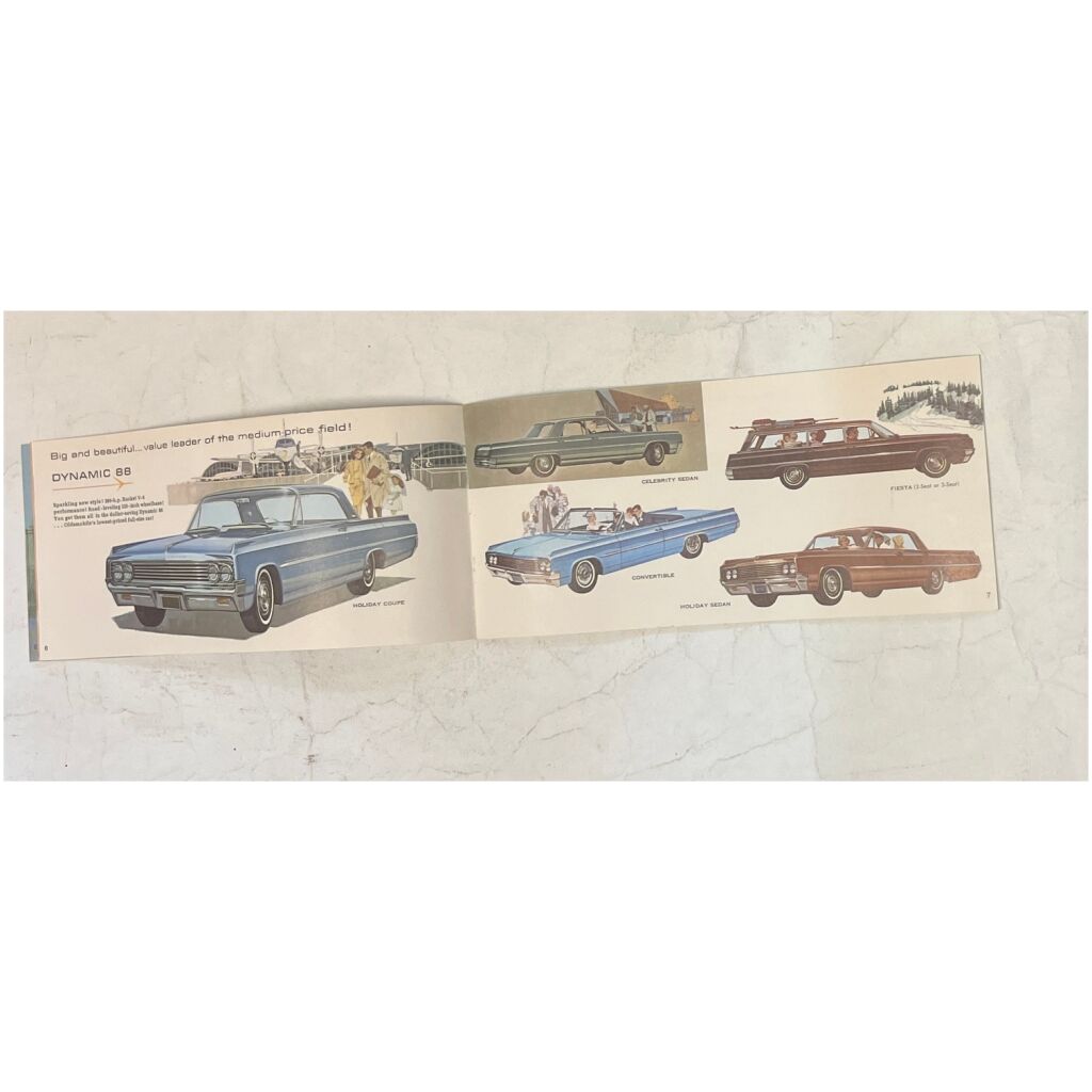 Liten ovanlig försäljningsbroschyr 20x9cm Oldsmobile 1963 16 sidor