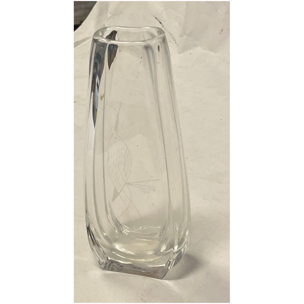 Kristallvas 25x10x5cm med ristad häger / trana