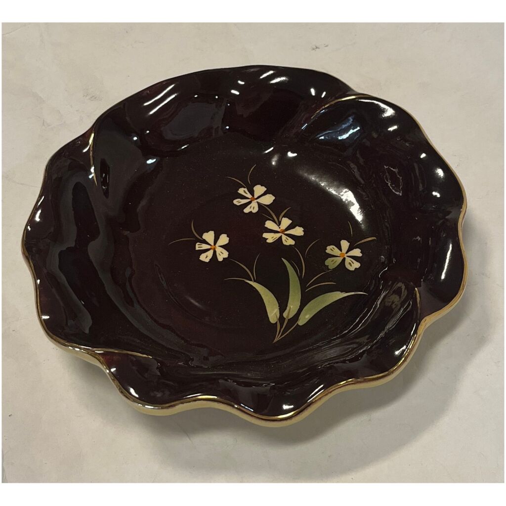Uppläggningsfat porslin 26x4cm 1950-tal brun lasyr med guldkant , Germany 429