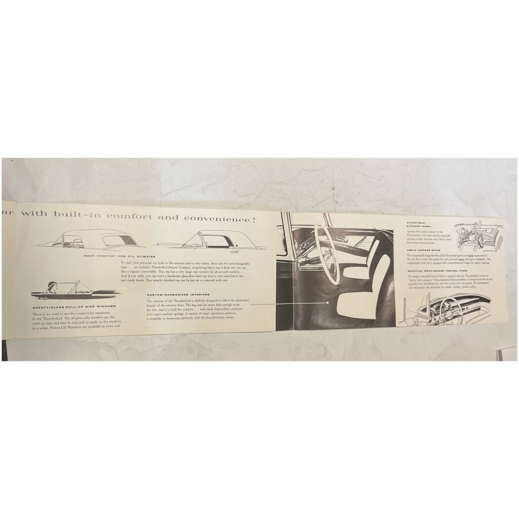 Ovanlig försäljningsbroschyr 30x13,5cm Ford Thunderbird 1954 6 sidor