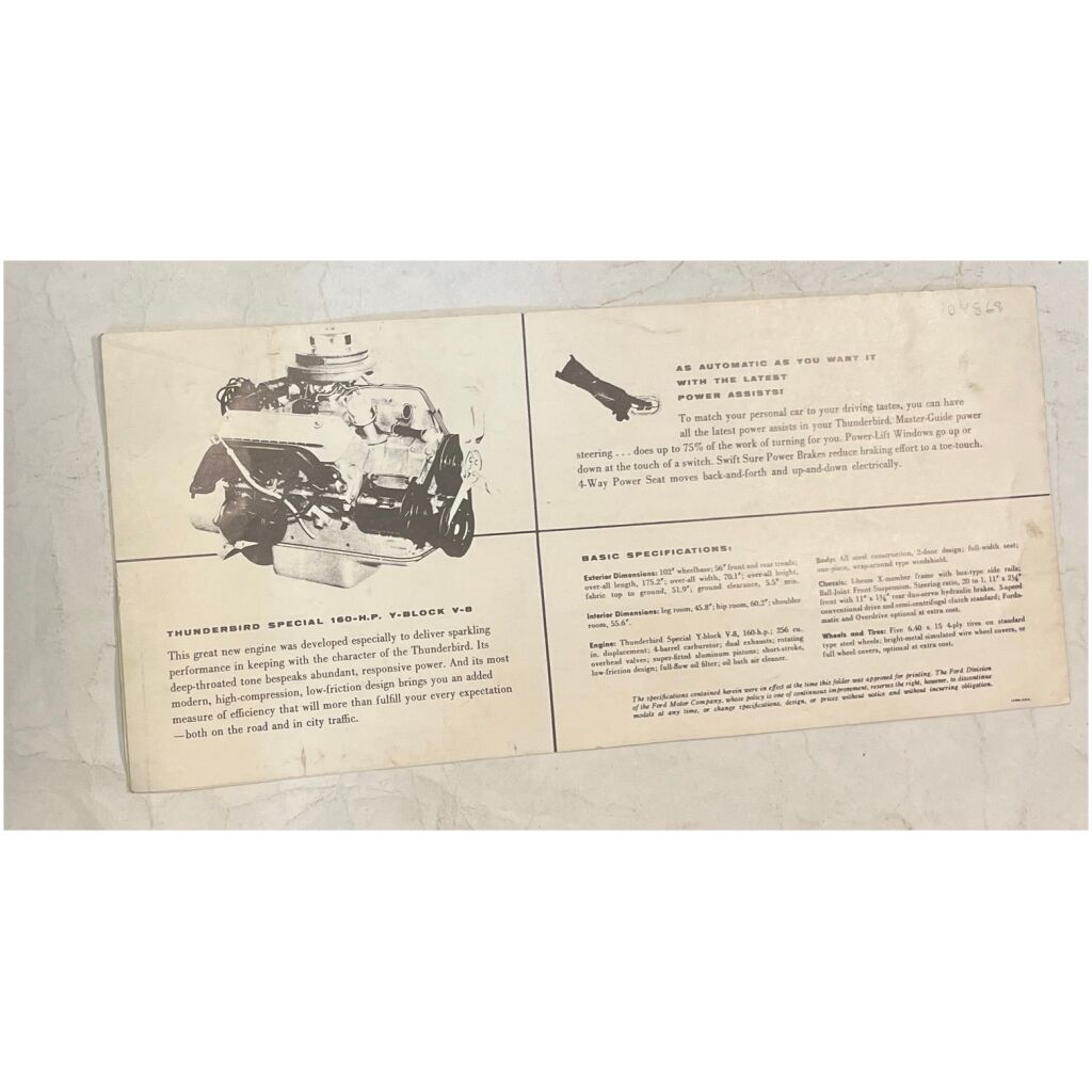 Ovanlig försäljningsbroschyr 30x13,5cm Ford Thunderbird 1954 6 sidor