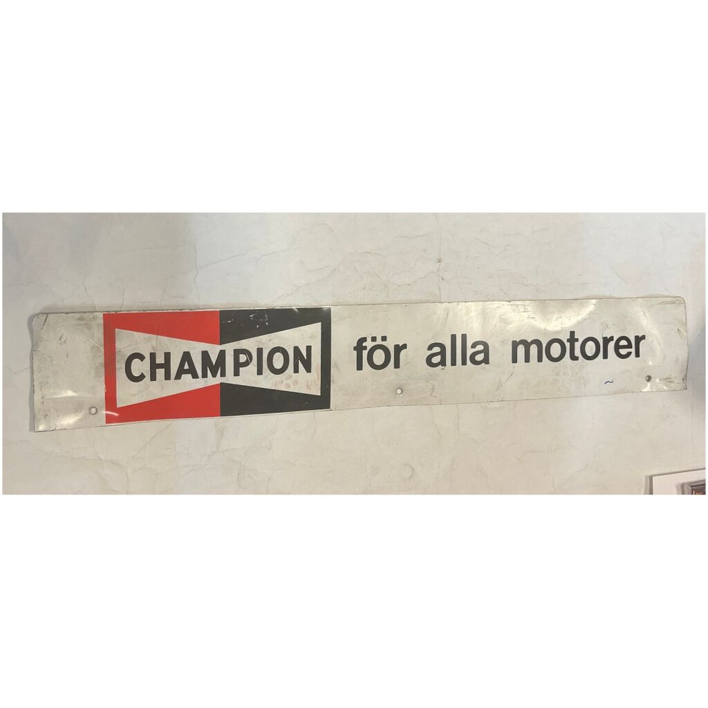 Gammal Champion tändstift plåtskylt 57x9cm , AB Stellotex Huddinge