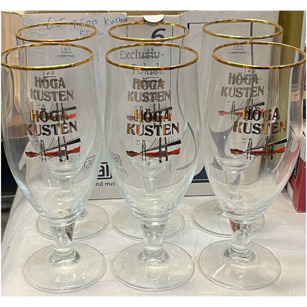 Ölglas 6 stycken med guldkant Höga Kusten 21x7cm Norrland