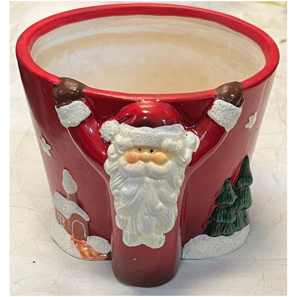 Blomkruka keramik jultomte stuga granar jul 10cm hög x 12cm