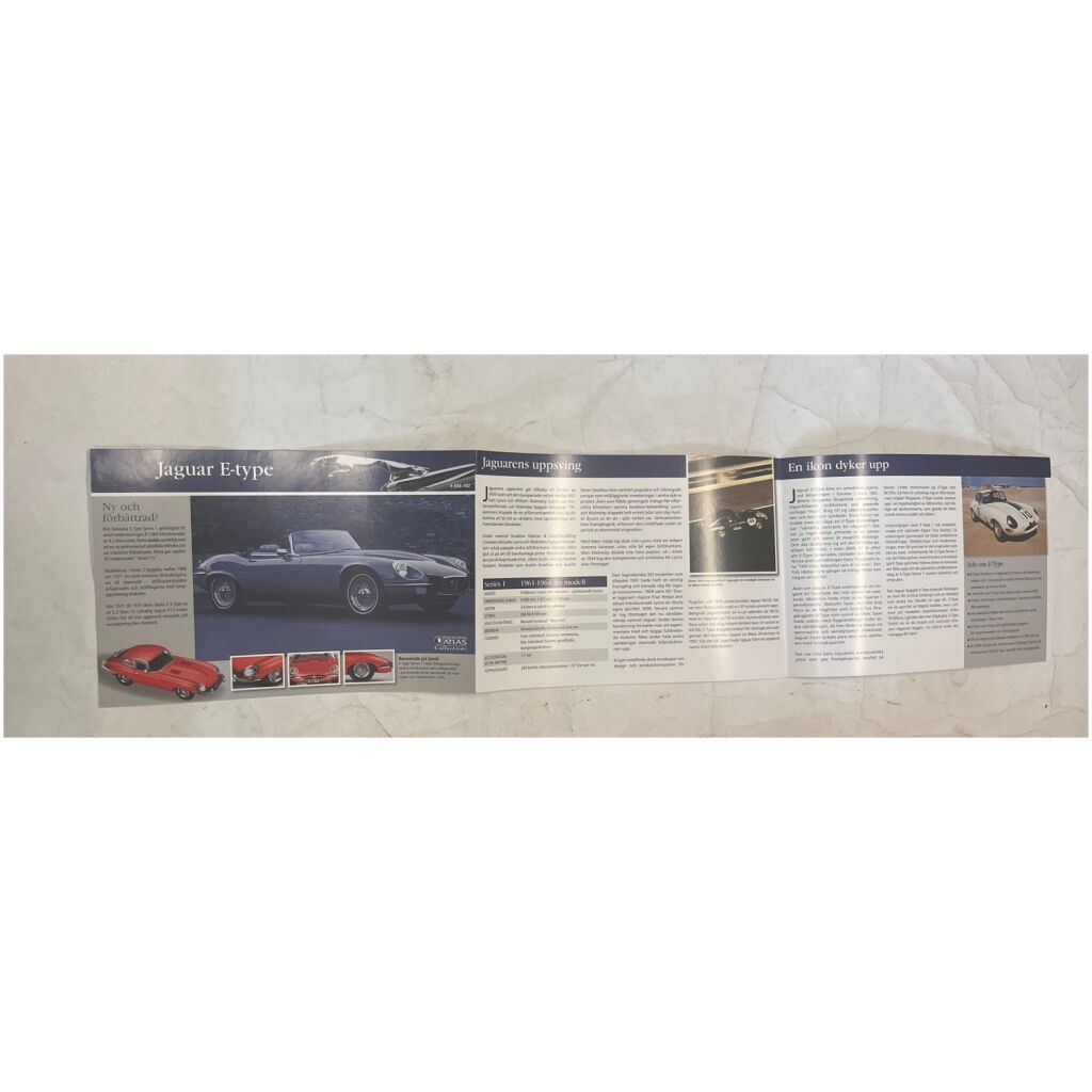 Jaguar E-type 1961-64 infoblad på svenska samt danska - Atlas Editions