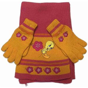 Tweety Looney Tunes stickad garn halsduk & vantar rosa / orange
