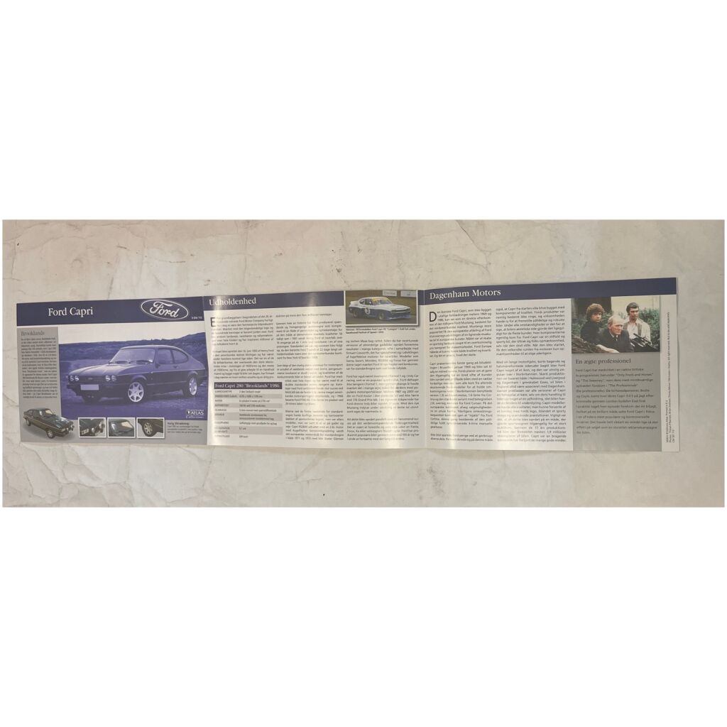 Ford Capri 280 1986 infoblad på svenska samt danska - Atlas Editions