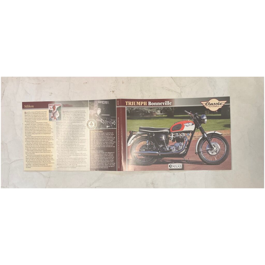 Triumph Bonneville mc infoblad på svenska samt danska - Atlas Editions