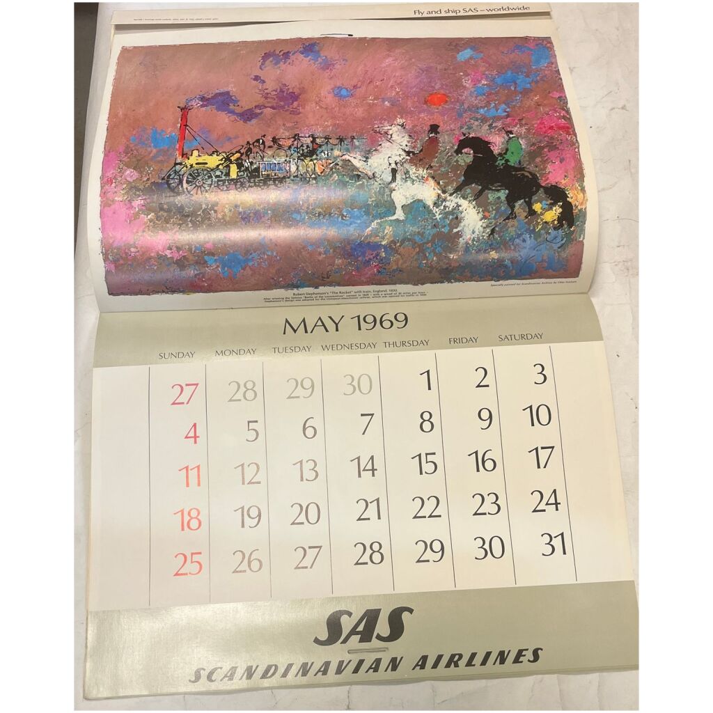 Kalender almanacka SAS Scandinavian Airlines 1969 flygplan 12 mån hästar
