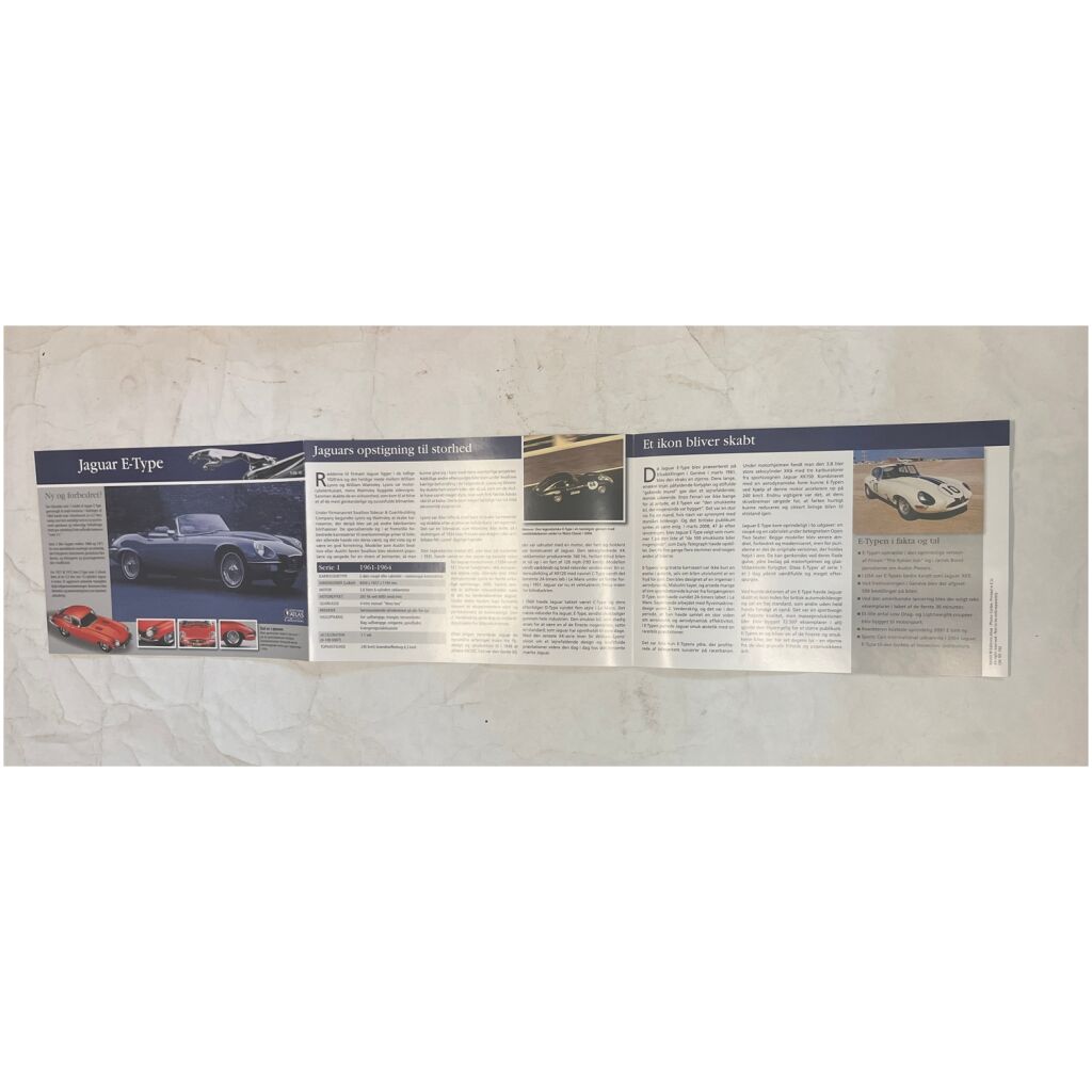 Jaguar E-type 1961-64 infoblad på svenska samt danska - Atlas Editions