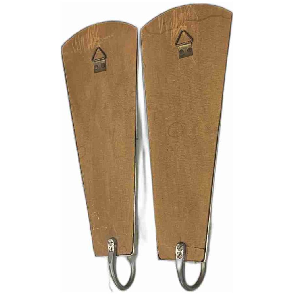 Vägglampetter / spegellampetter i tenn & teak spegel för ljus 1930-tal art deco