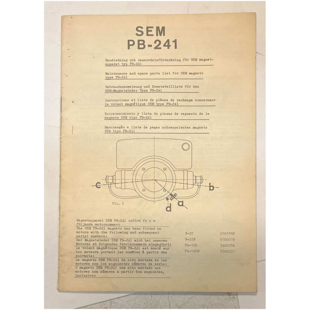 Instruktionsbok SEM magnetapparat PB-241 svenska mfl 12 sid begagnad