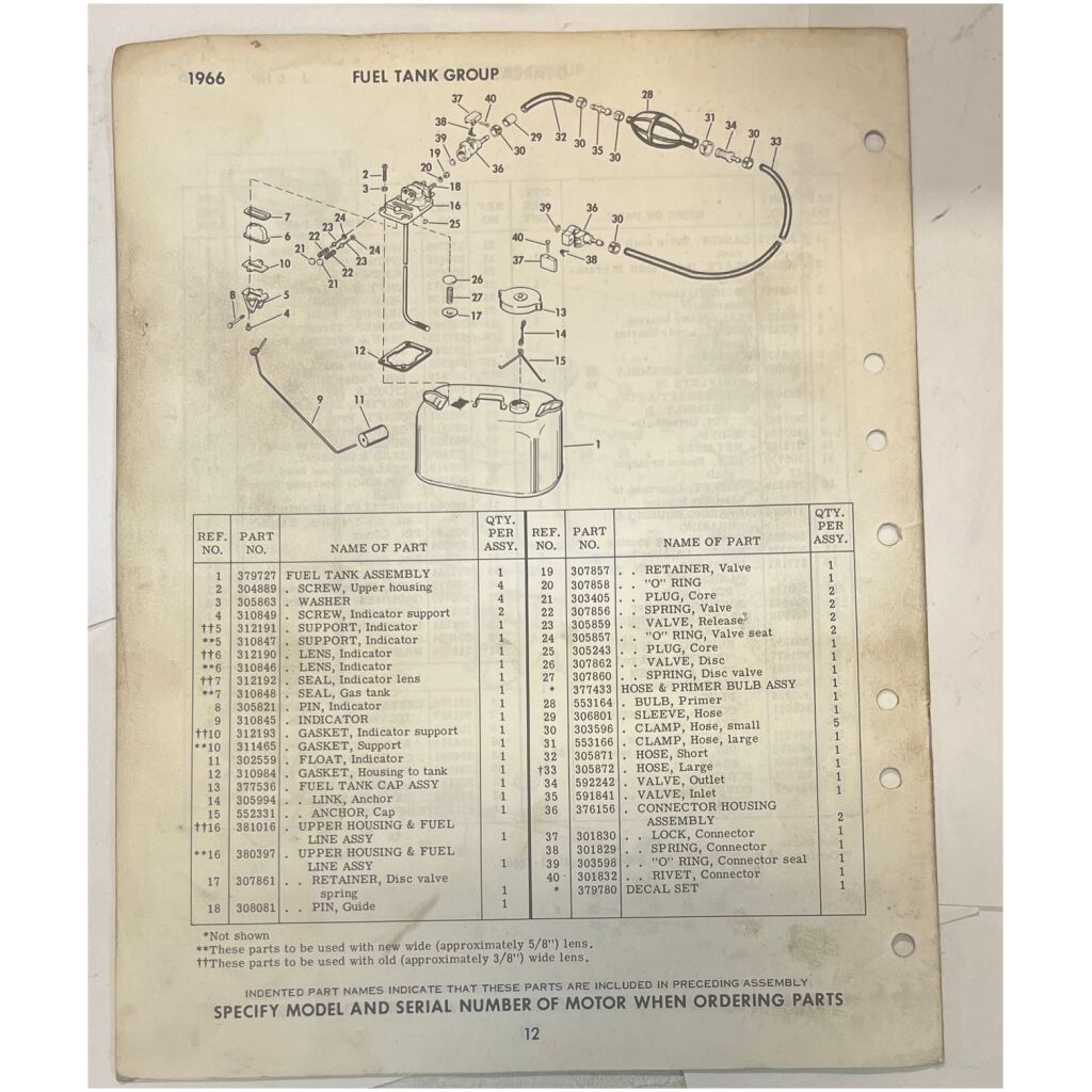 Reservdelskatalog Johnson 6hp 1966 utombordare engelska 12 sidor begagnad