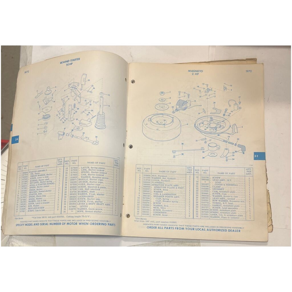 Reservdelskatalog Evinrude 2-125hp 1972 utombordare eng 62 sidor begagnad