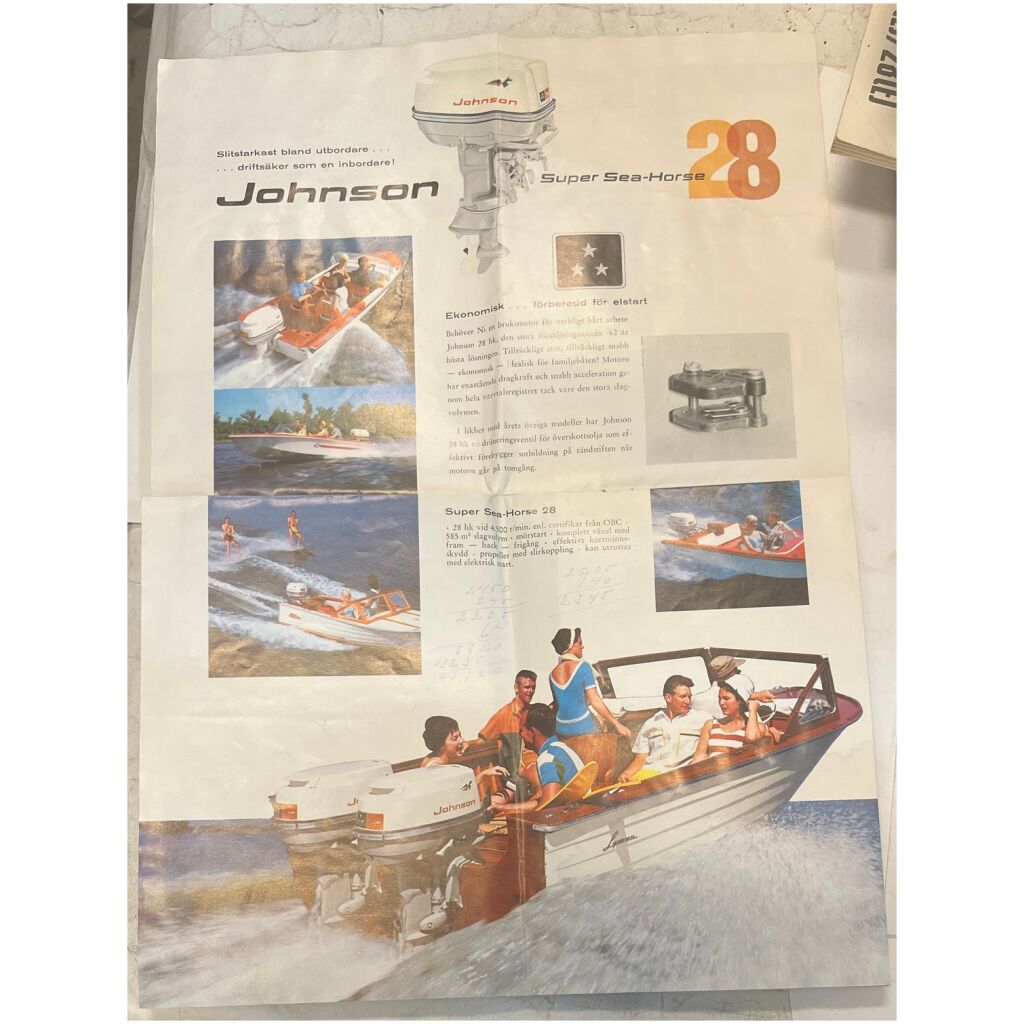 Broschyr Johnson 3-super v-75hk 1963 utombordare svenska 11 sidor begagnad