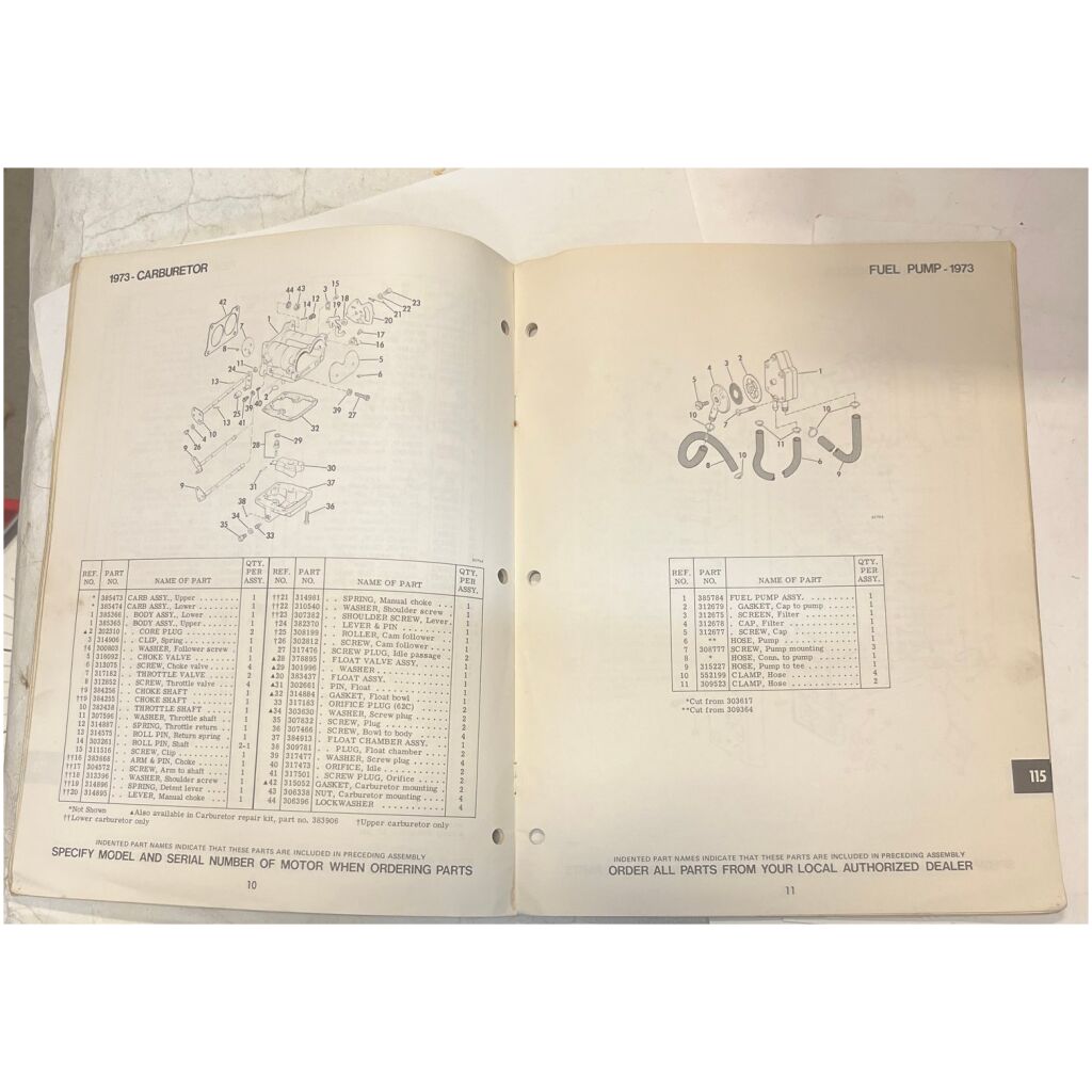 Instruktionsbok Evinrude 115hp 1973 utombordare engelska 21 sidor begagnad