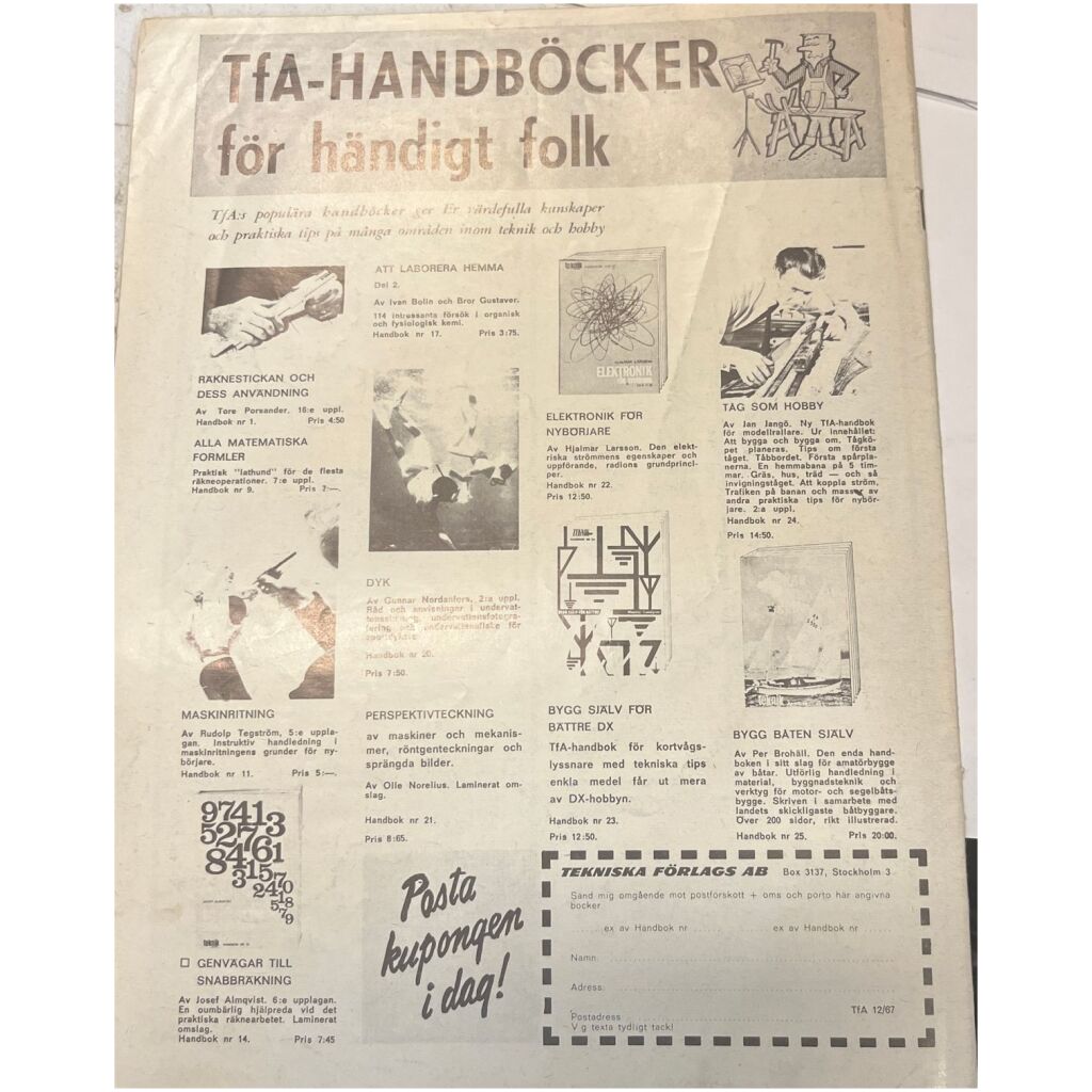 Teknik för alla nr 12 1967 52 sidor begagnad