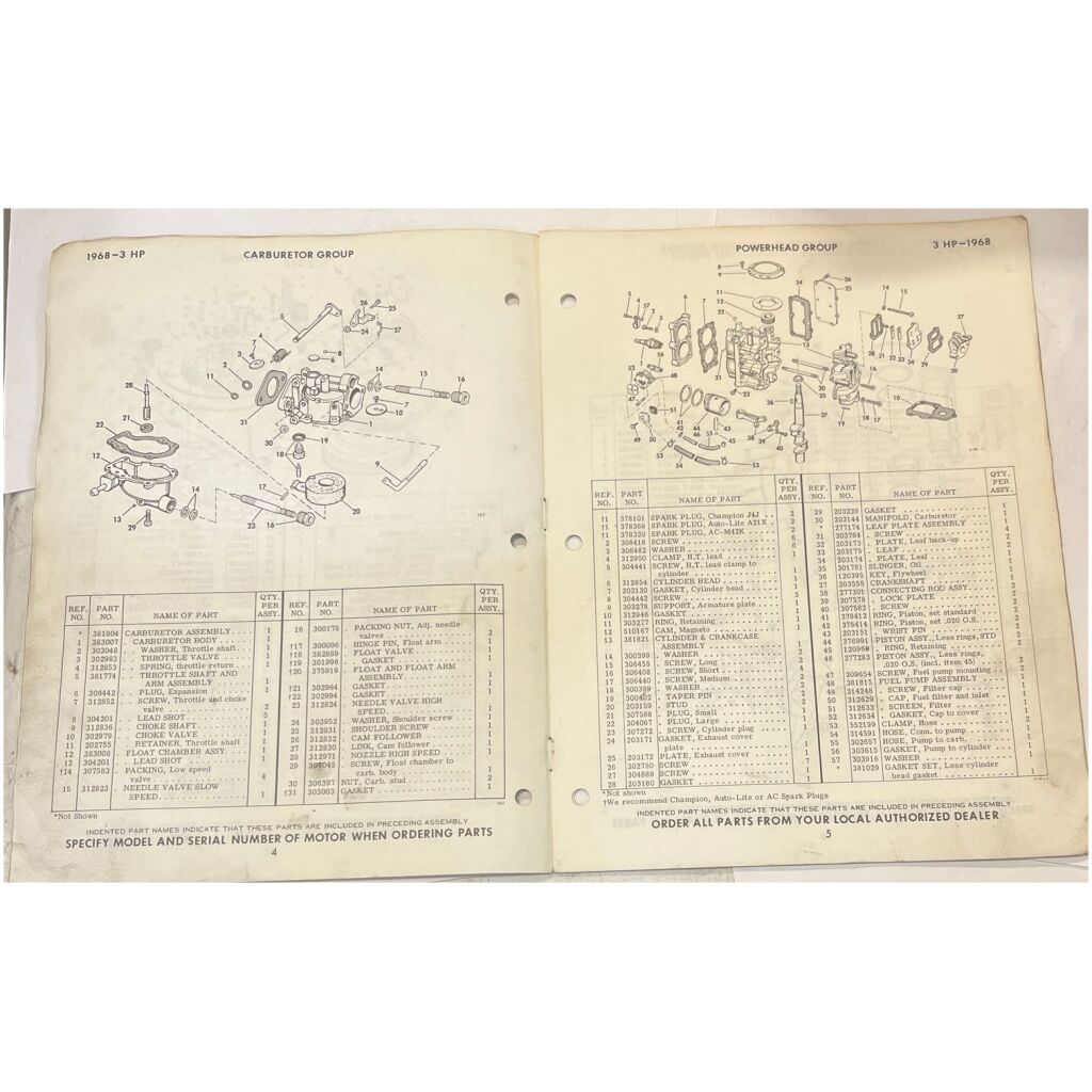 Reservdelshäfte Evinrude 3 1968 utombordare eng 12 sidor begagnad