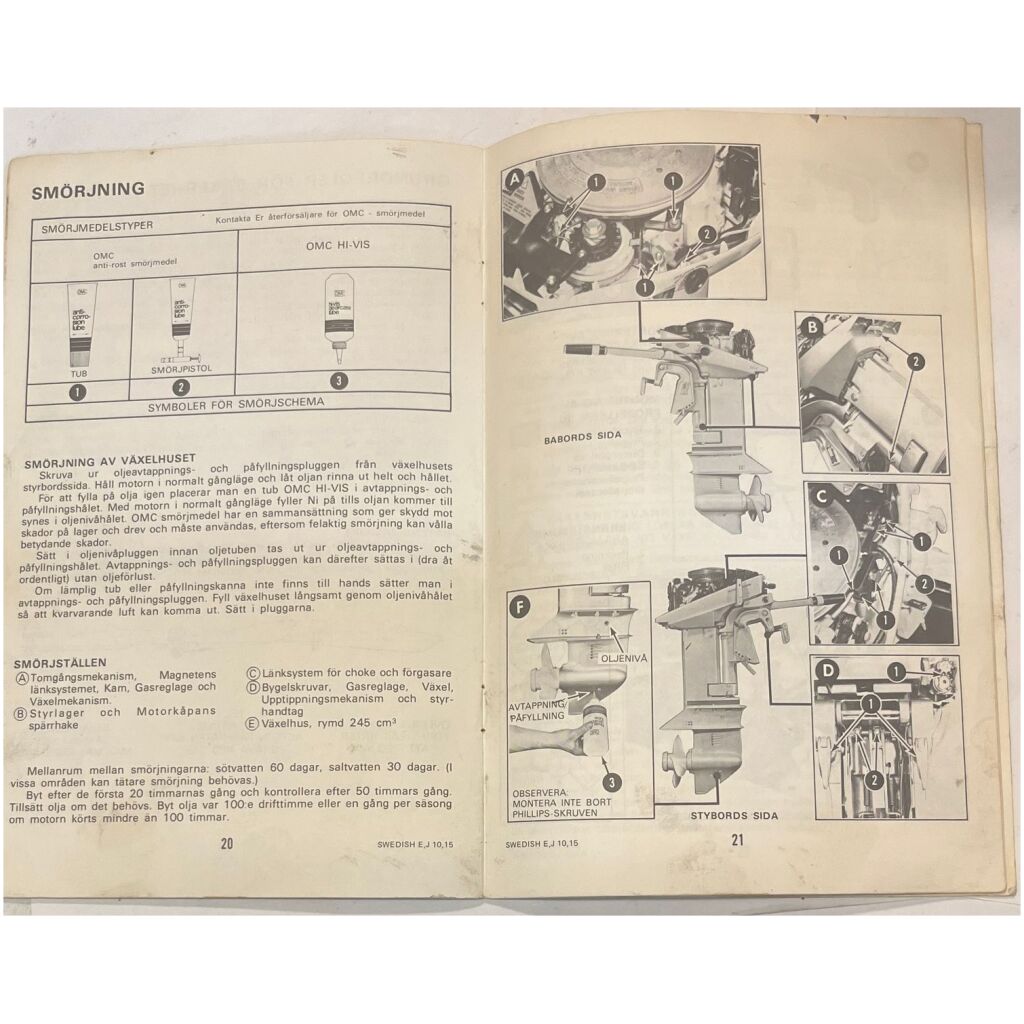 Instruktionsbok Johnson 9,9-15hk utombordare svenska 26 sidor begagnad