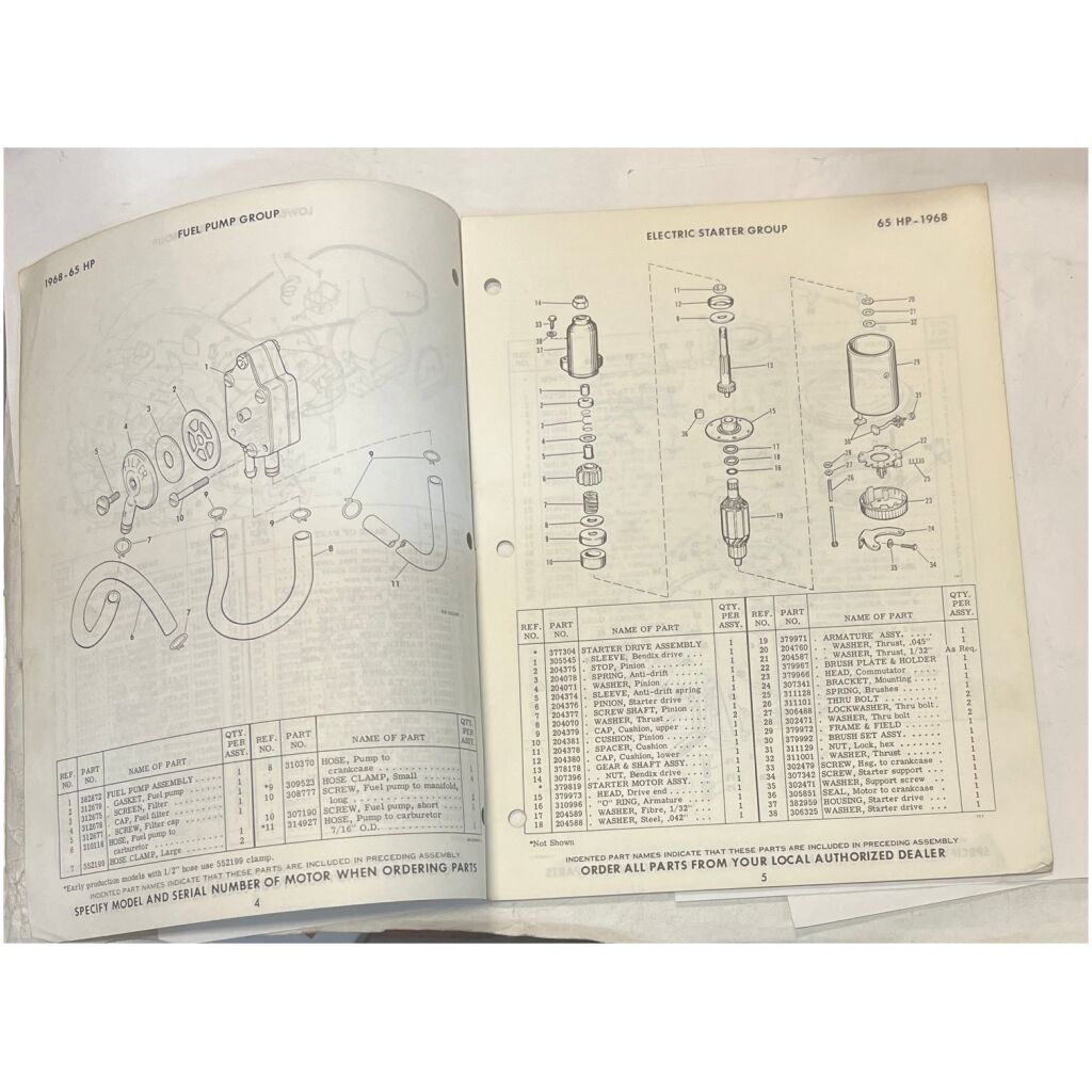 Reservdelshäfte Evinrude 65hp 1968 utombordare eng 24 sidor begagnad