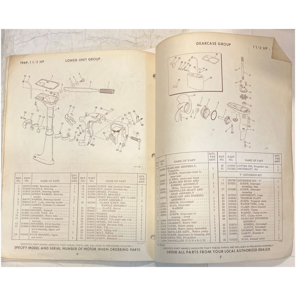 Instruktionsbok Evinrude 1-1/2hp 1969 utombordare engelska 7 sidor begagnad
