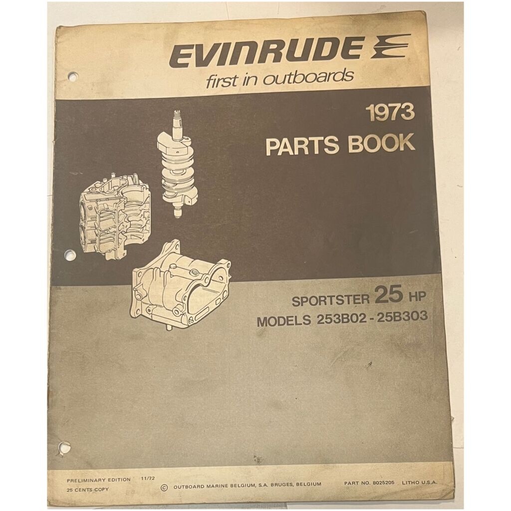 Reservdelshäfte Evinrude Sportster 25hp 1973 utombordare eng16 sidor begagnad