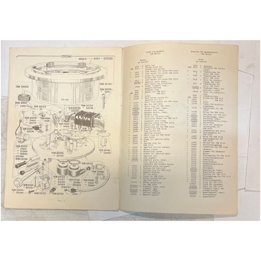 Instruktionsbok SEM magnetapparat PB-241 svenska mfl 12 sid begagnad
