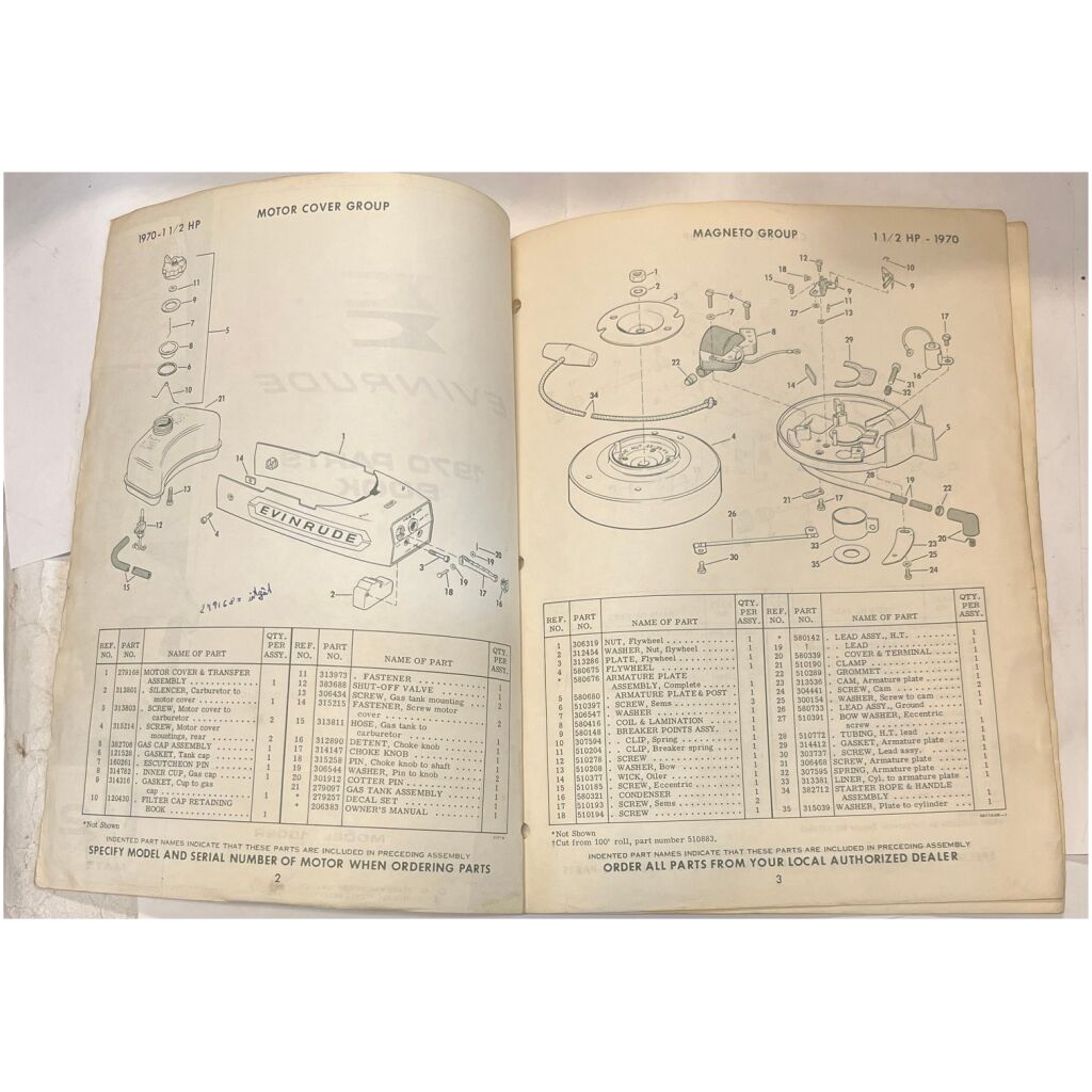 Reservdelshäfte Evinrude 1-1/2hp 1970 utombordare eng 20 sidor begagnad