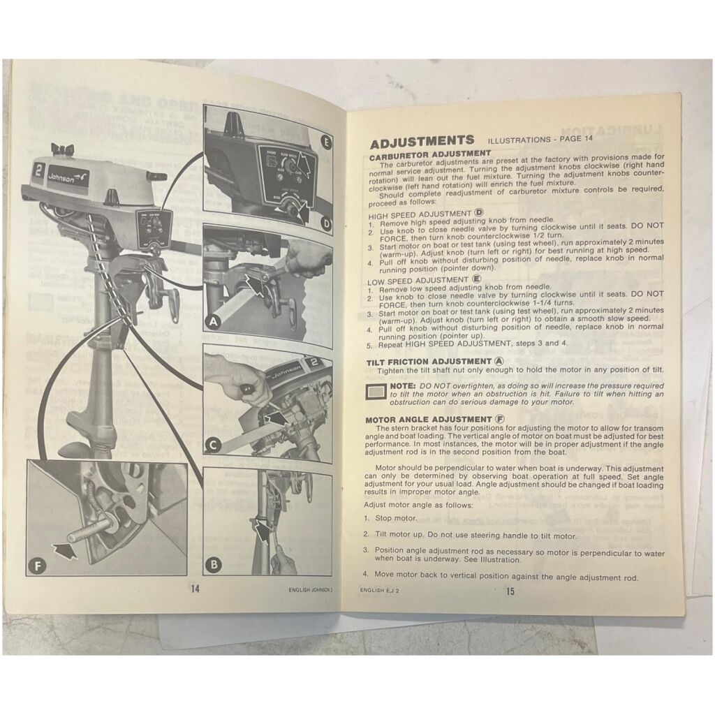 Instruktionsbok Johnson 2hp 1973 utombordare eng & franska 38 sidor begagnad