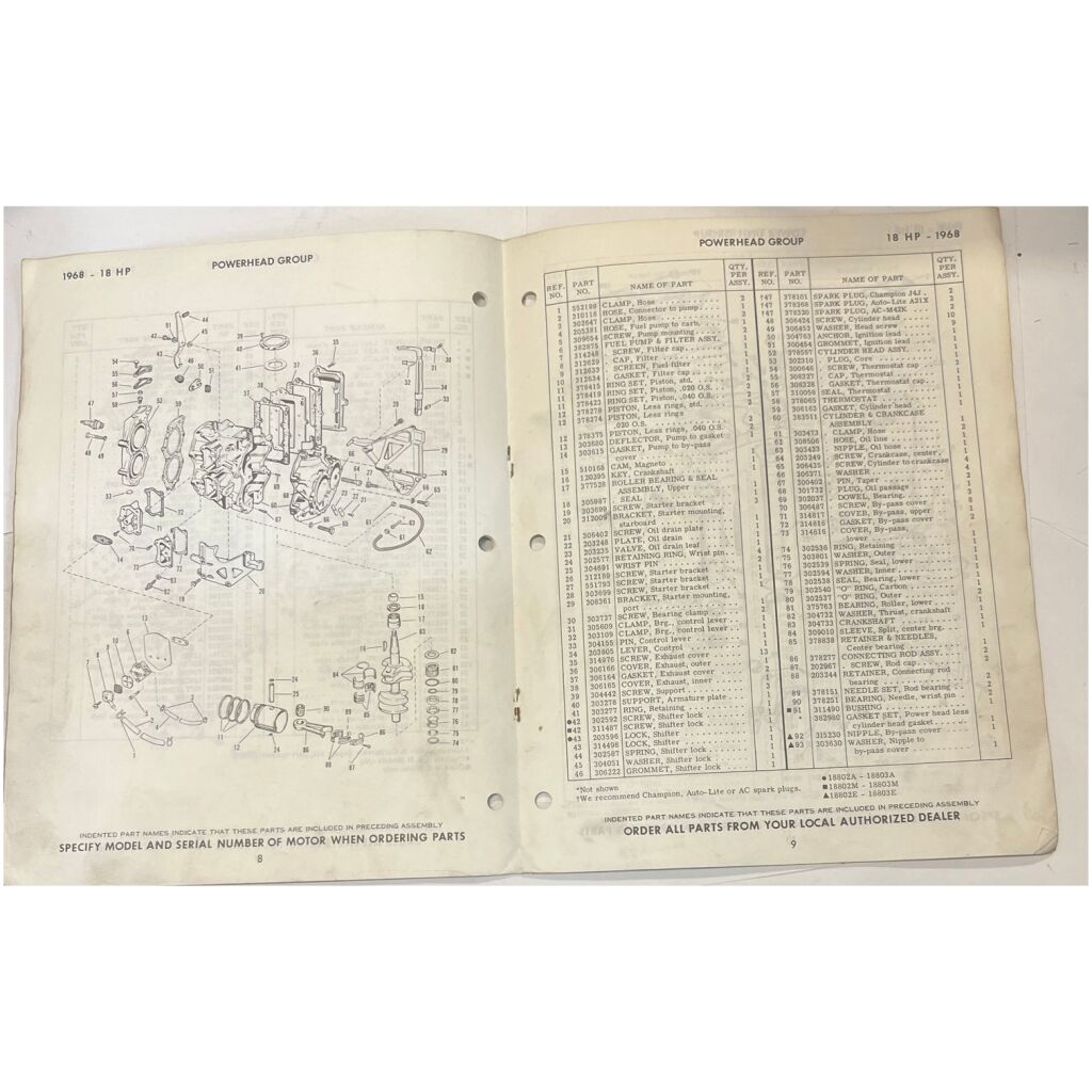 Reservdelshäfte Evinrude 18 1968 utombordare eng 14 sidor begagnad