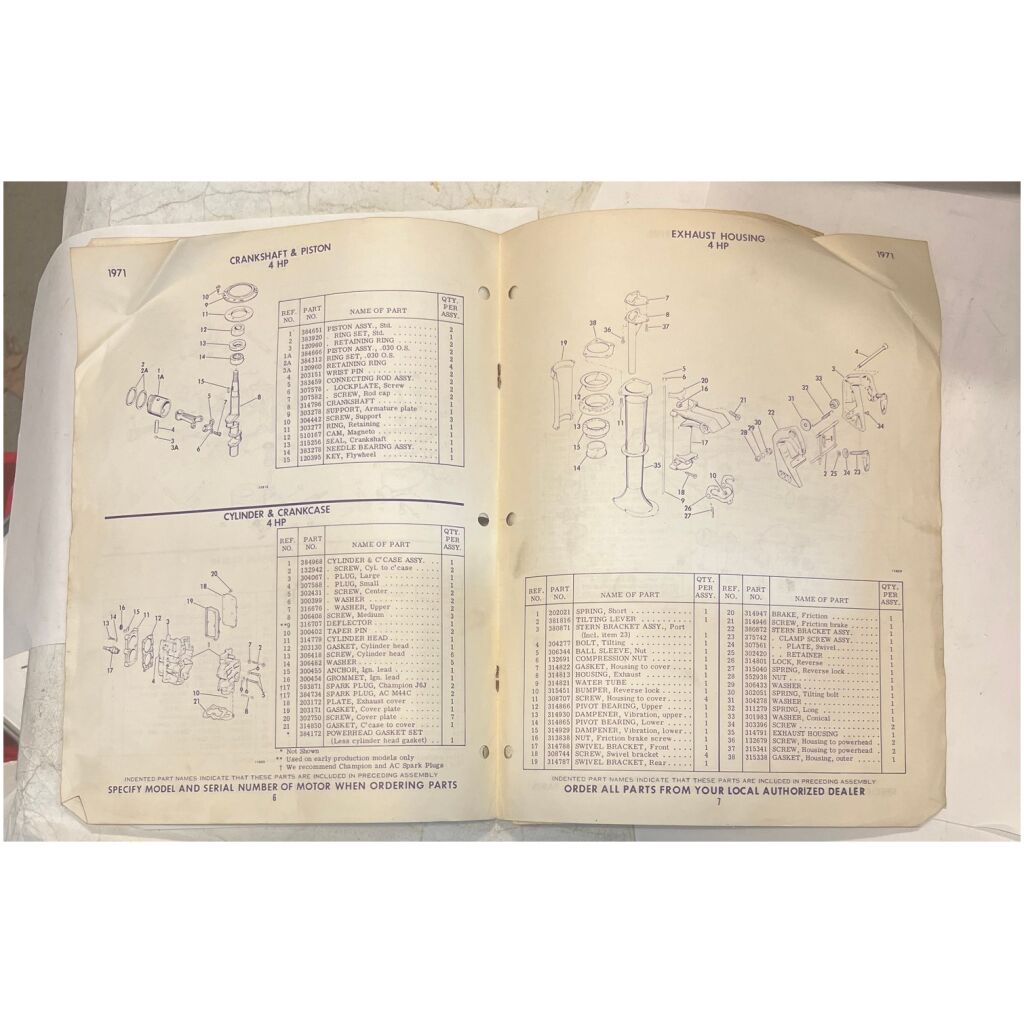 Reservdelshäfte Evinrude 4hp 1971 utombordare eng 11 sidor begagnad