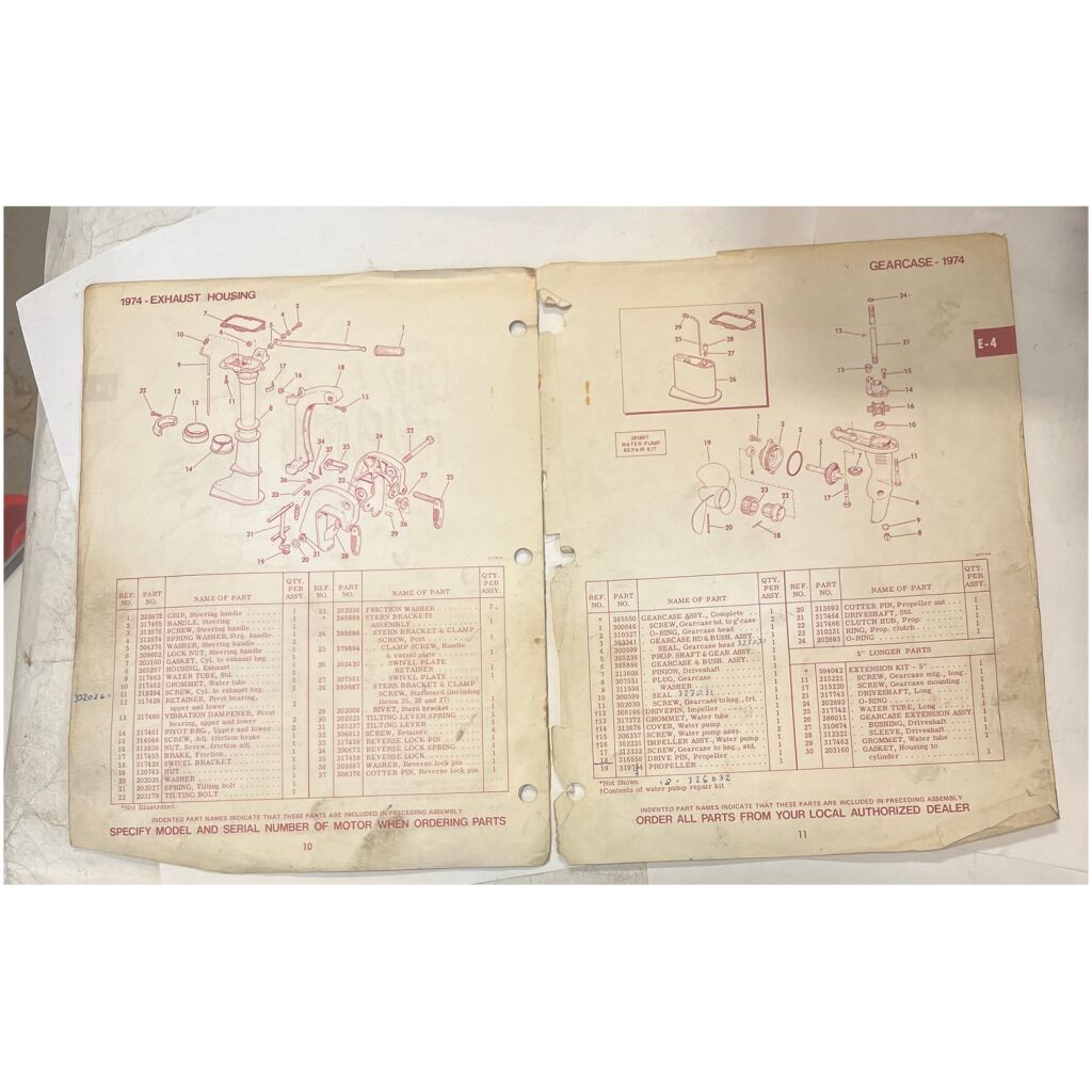 Reservdelshäfte Evinrude E-4hp 1974 utombordare eng 11 sidor begagnad