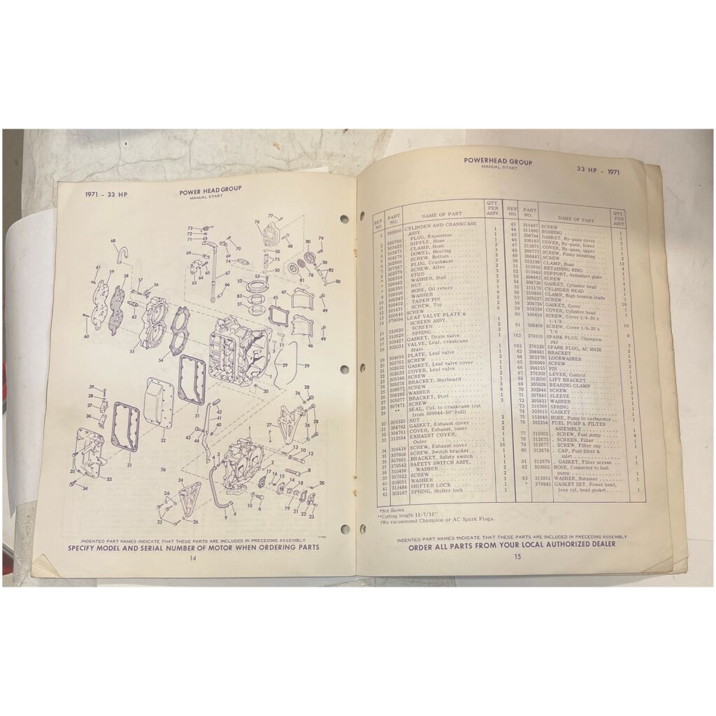 Reservdelshäfte Evinrude 33hp 1971 utombordare eng 24 sidor begagnad