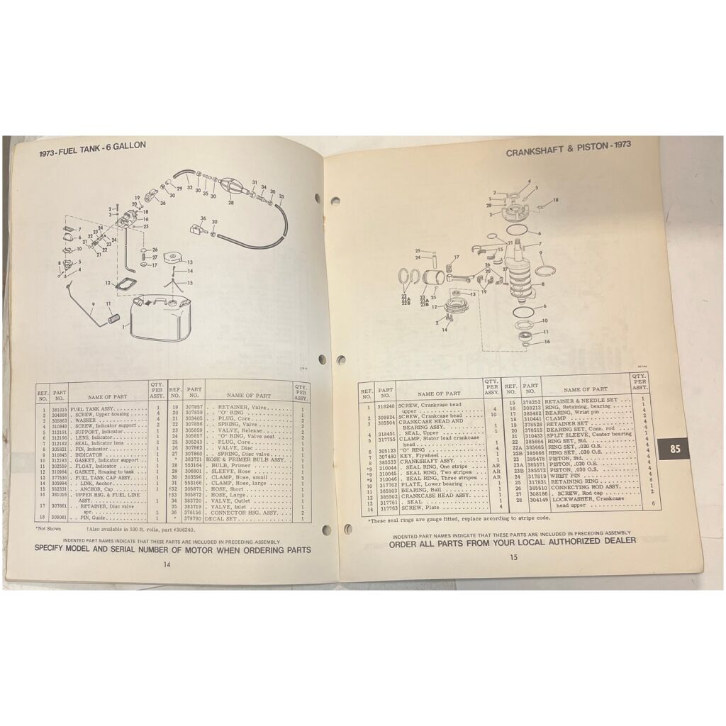 Instruktionsbok Evinrude 85hp 1973 utombordare engelska 21 sidor begagnad