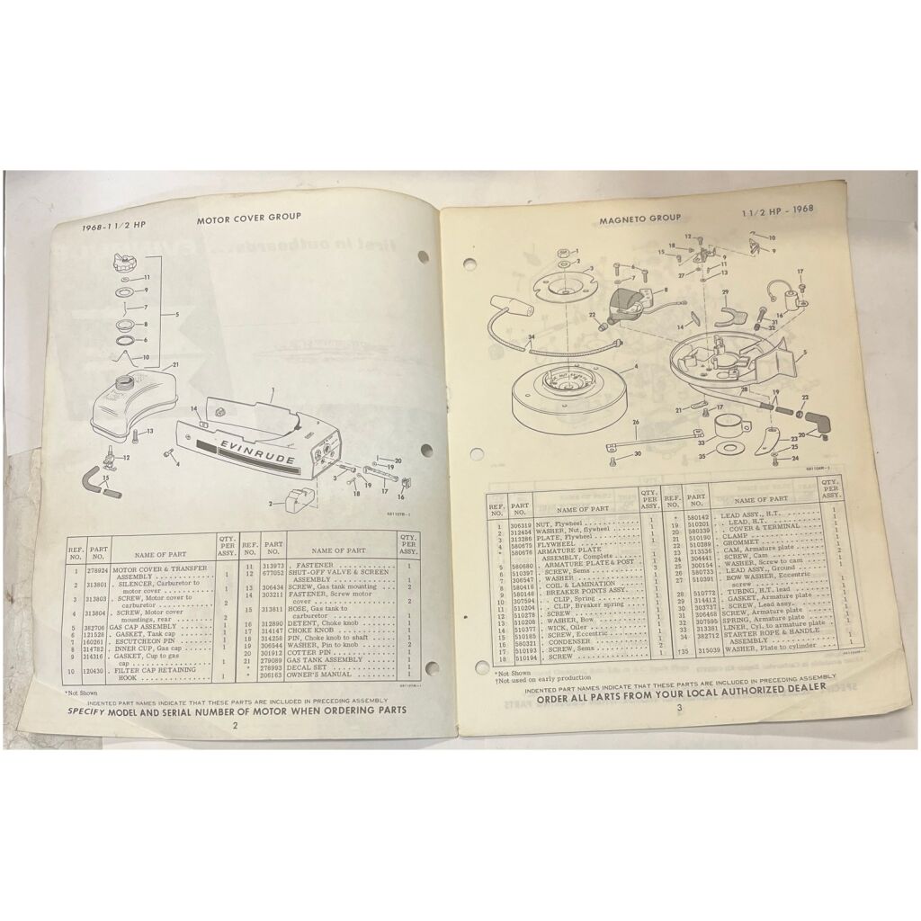 Reservdelshäfte Evinrude Mate 1-1/2 1968 utombordare eng 7 sidor begagnad