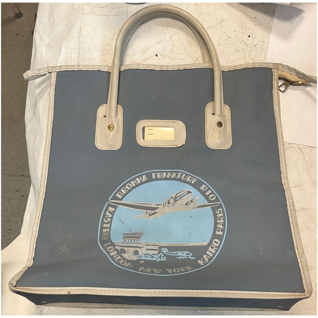 Vintage handväska flygplan flygplatser Bromma London Paris New York ca 30x30cm