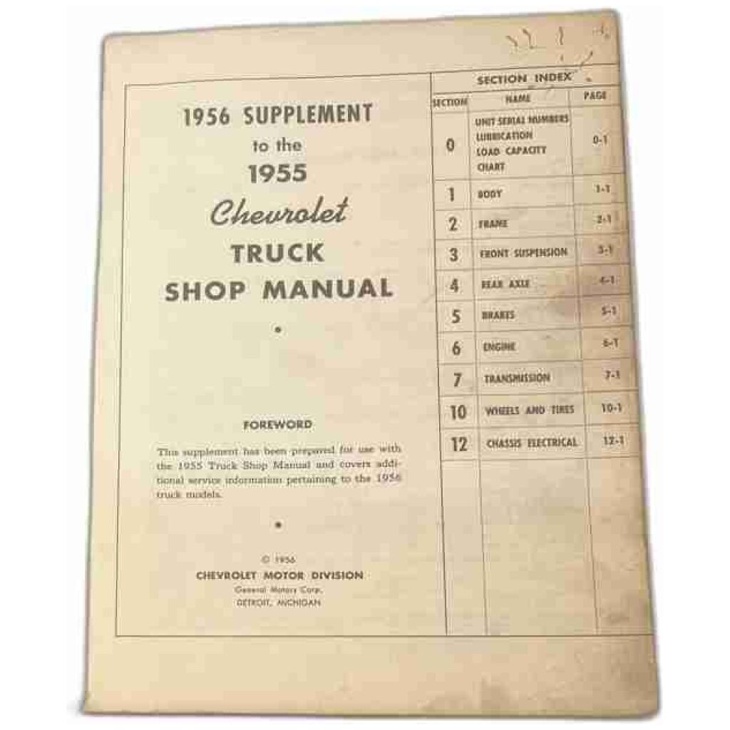 Chevrolet truck shop manual 1956 komplement till instruktionsbok 150 sidor beg