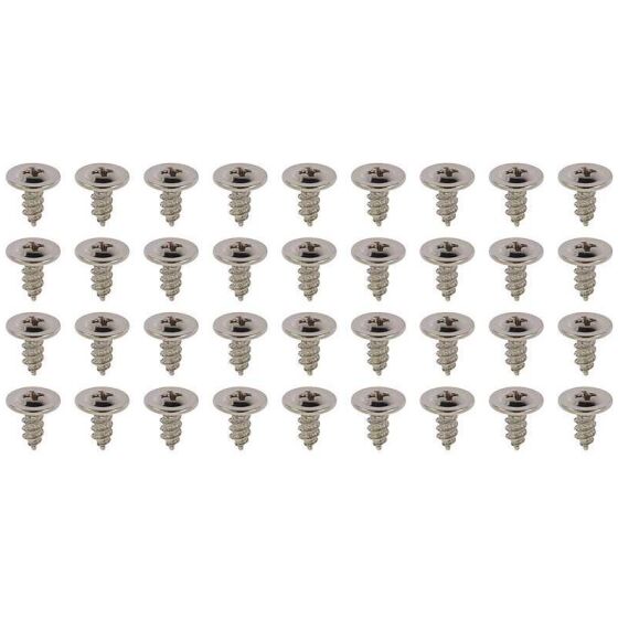 1962-91 GM; Wheel Well Molding Screw Set; Phillips; 8-18 x 3/8" L; 3/8" Head; Silver; 36 Piece Set